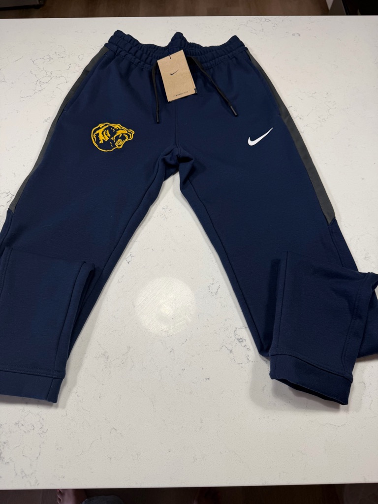 Nike Kids Navy Jogger Pants With Yellow Mascot Patch